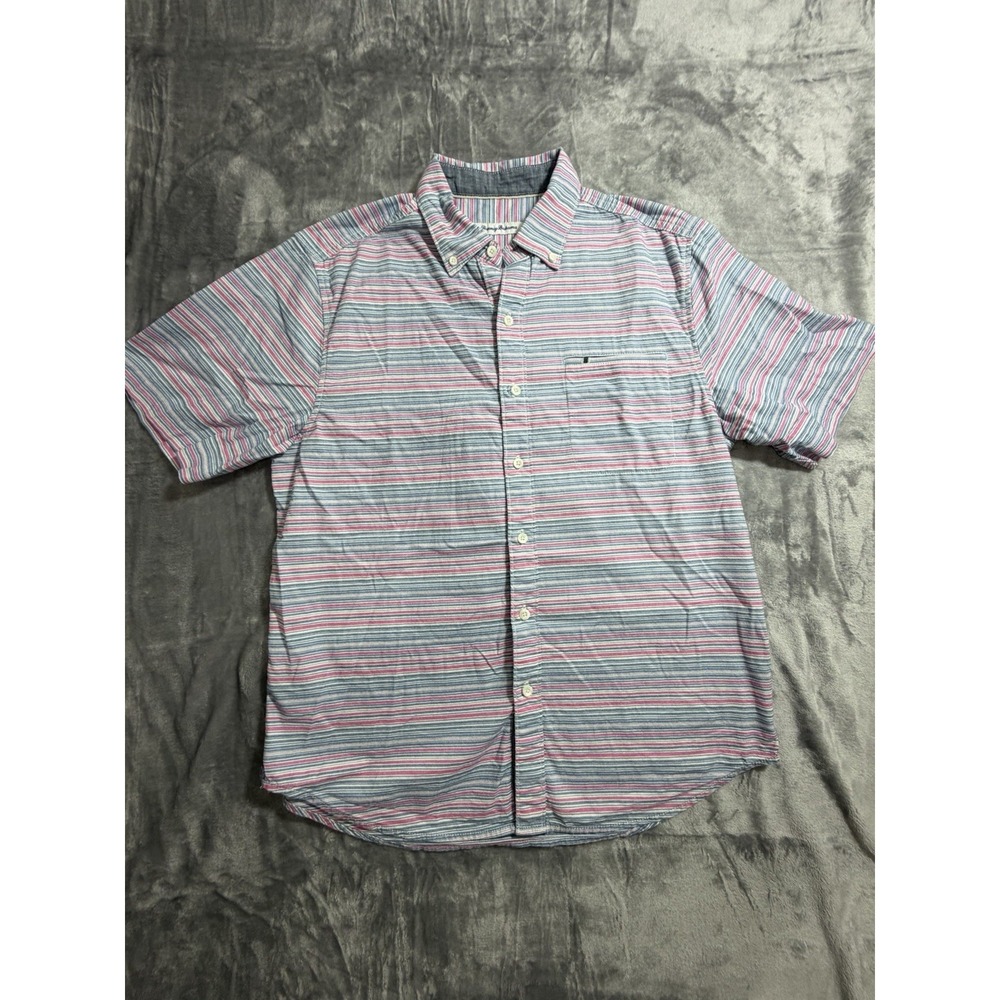 Tommy Bahama Cotton/Spandex Short Sleeve Button Down Pink/Blue Stripes Size‎ M